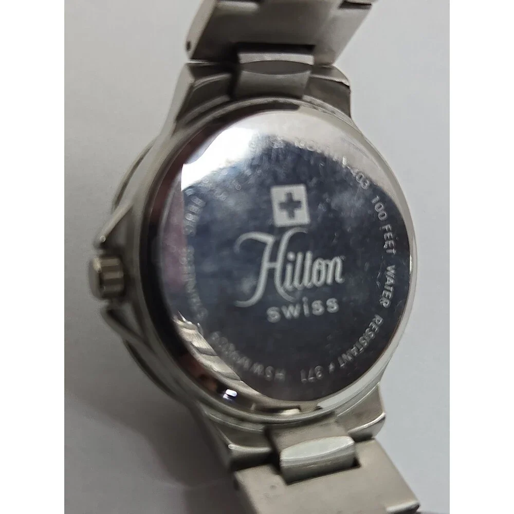 Hilton Swiss Mens Blue Dial Quartz Silver Bracelet Date Sports Watch New Battery